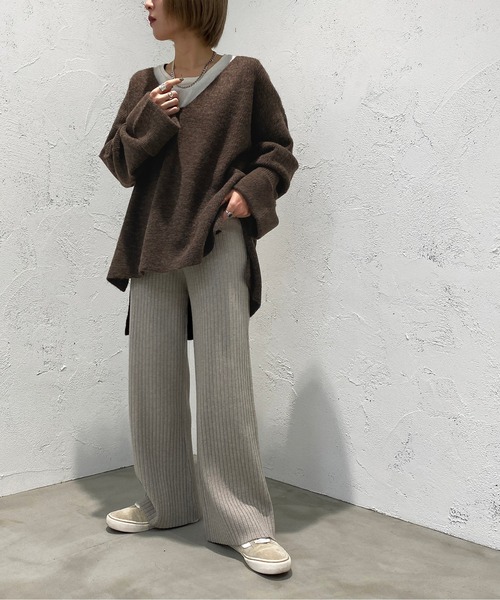 apres jour mignon(アプレジュールミニョン)の「リブニットパンツ【ZOZOTOWN限定アイテム】(その他パンツ・レディース・杢グレー/ダークブラウン/ブラック/ライトベージュ・SMALL/X-LARGE/MEDIUM)」の15枚目の写真