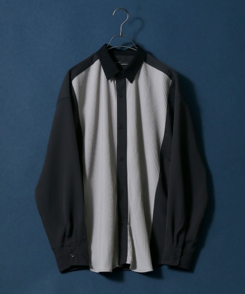 ANPAS（アンパス）の「Natural Stretch Oversize Pleated Switching Shirt/ナチュラルストレッチ オーバーサイズ プリーツ切り替えシャツ（シャツ/ブラウス・メンズ・チャコールグレー/ブルー/グレイッシュベージュ・M/L）」の2枚目の写真