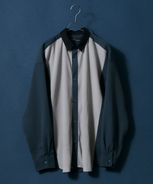 ANPAS（アンパス）の「Natural Stretch Oversize Pleated Switching Shirt/ナチュラルストレッチ オーバーサイズ プリーツ切り替えシャツ（シャツ/ブラウス・メンズ・チャコールグレー/ブルー/グレイッシュベージュ・M/L）」の3枚目の写真