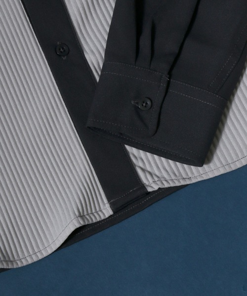 ANPAS（アンパス）の「Natural Stretch Oversize Pleated Switching Shirt/ナチュラルストレッチ オーバーサイズ プリーツ切り替えシャツ（シャツ/ブラウス・メンズ・チャコールグレー/ブルー/グレイッシュベージュ・M/L）」の4枚目の写真