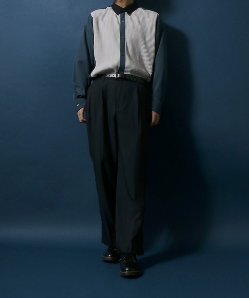 ANPAS（アンパス）の「Natural Stretch Oversize Pleated Switching Shirt/ナチュラルストレッチ オーバーサイズ プリーツ切り替えシャツ（シャツ/ブラウス・メンズ・チャコールグレー/ブルー/グレイッシュベージュ・M/L）」の18枚目の写真