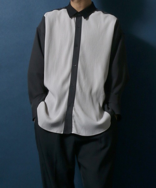 ANPAS（アンパス）の「Natural Stretch Oversize Pleated Switching Shirt/ナチュラルストレッチ オーバーサイズ プリーツ切り替えシャツ（シャツ/ブラウス・メンズ・チャコールグレー/ブルー/グレイッシュベージュ・M/L）」の22枚目の写真