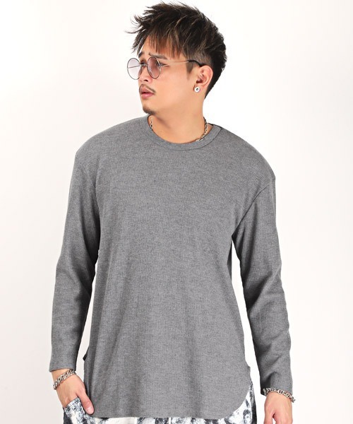 LUXSTYLE(ラグスタイル)の「ワッフルクルーネックロンT(Tシャツ/カットソー・メンズ・ブラック/杢グレー/ホワイト・M/L)」の3枚目の写真