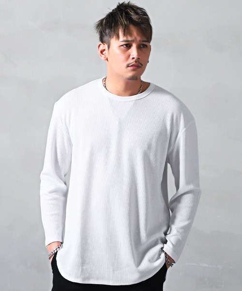 LUXSTYLE(ラグスタイル)の「ワッフルクルーネックロンT(Tシャツ/カットソー・メンズ・ブラック/杢グレー/ホワイト・M/L)」の1枚目の写真