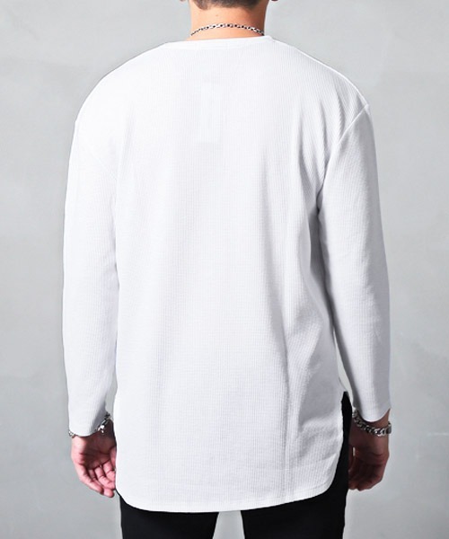 LUXSTYLE(ラグスタイル)の「ワッフルクルーネックロンT(Tシャツ/カットソー・メンズ・ブラック/杢グレー/ホワイト・M/L)」の4枚目の写真