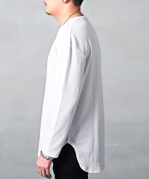 LUXSTYLE(ラグスタイル)の「ワッフルクルーネックロンT(Tシャツ/カットソー・メンズ・ブラック/杢グレー/ホワイト・M/L)」の5枚目の写真