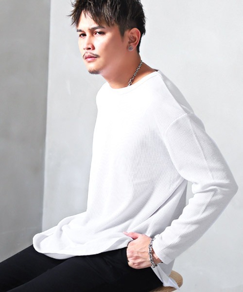 LUXSTYLE(ラグスタイル)の「ワッフルクルーネックロンT(Tシャツ/カットソー・メンズ・ブラック/杢グレー/ホワイト・M/L)」の12枚目の写真