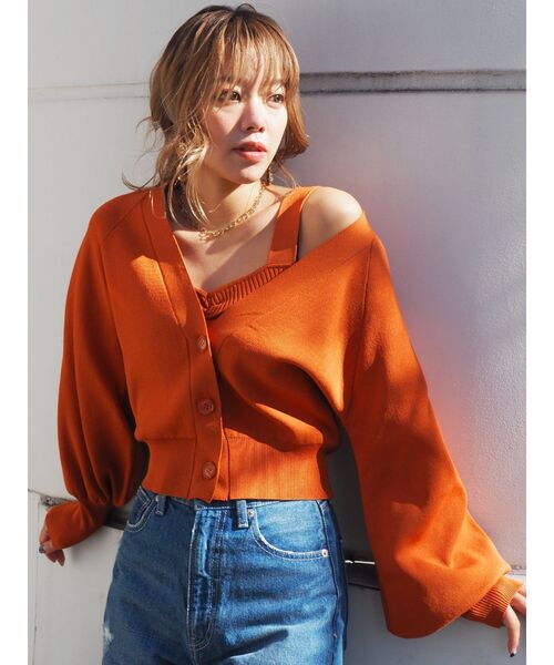 EVRIS（エヴリス）の「アンサンブルニットトップス（カーディガン/ボレロ・レディース・ブラック/オレンジ/グリーン/アイボリー・FREE）」の4枚目の写真