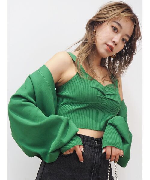 EVRIS（エヴリス）の「アンサンブルニットトップス（カーディガン/ボレロ・レディース・ブラック/オレンジ/グリーン/アイボリー・FREE）」の3枚目の写真