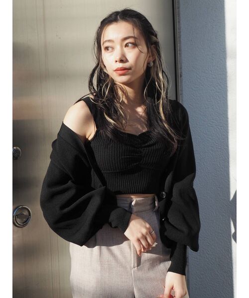 EVRIS（エヴリス）の「アンサンブルニットトップス（カーディガン/ボレロ・レディース・ブラック/オレンジ/グリーン/アイボリー・FREE）」の7枚目の写真