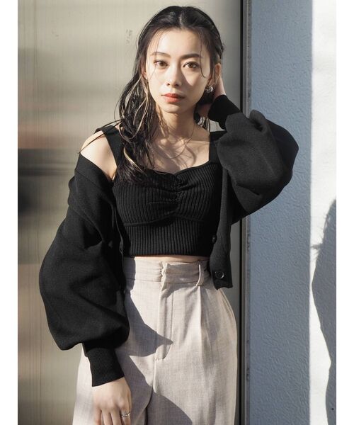 EVRIS（エヴリス）の「アンサンブルニットトップス（カーディガン/ボレロ・レディース・ブラック/オレンジ/グリーン/アイボリー・FREE）」の6枚目の写真