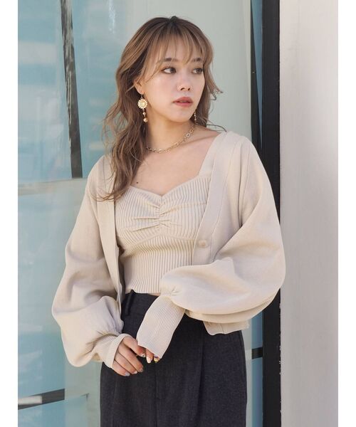 EVRIS（エヴリス）の「アンサンブルニットトップス（カーディガン/ボレロ・レディース・ブラック/オレンジ/グリーン/アイボリー・FREE）」の9枚目の写真