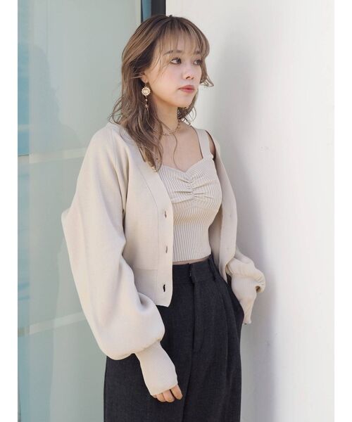 EVRIS（エヴリス）の「アンサンブルニットトップス（カーディガン/ボレロ・レディース・ブラック/オレンジ/グリーン/アイボリー・FREE）」の10枚目の写真