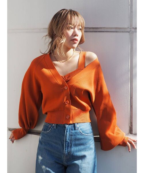 EVRIS（エヴリス）の「アンサンブルニットトップス（カーディガン/ボレロ・レディース・ブラック/オレンジ/グリーン/アイボリー・FREE）」の14枚目の写真