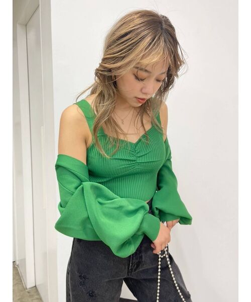 EVRIS（エヴリス）の「アンサンブルニットトップス（カーディガン/ボレロ・レディース・ブラック/オレンジ/グリーン/アイボリー・FREE）」の21枚目の写真
