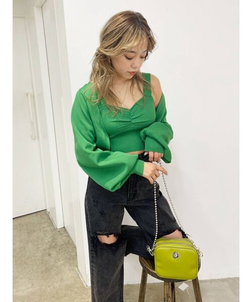 EVRIS（エヴリス）の「アンサンブルニットトップス（カーディガン/ボレロ・レディース・ブラック/オレンジ/グリーン/アイボリー・FREE）」の22枚目の写真