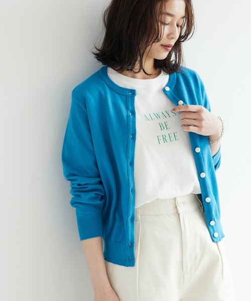 Green　Parks（グリーンパークス）の「コンパクトクルーネックカーディガン（カーディガン/ボレロ・レディース・グリーン/ブルー/オフホワイト/ブラック/イエロー・FREE）」の5枚目の写真