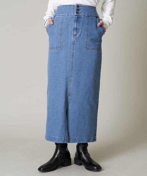 A de a.v.v（アードアー・ヴェ・ヴェ）の「［SET UP対応］センタースリットデニムスカート（スカート・レディース・ブルー・38/36）」の4枚目の写真