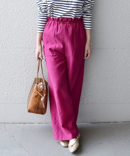 SHIPS any（シップス エニィ）の「SHIPS any:〈ウォッシャブル〉ウエスト ドローコード セミ ワイド パンツ（その他パンツ・レディース・ネイビー/カーキ/ピンク・ONE SIZE）」の3枚目の写真