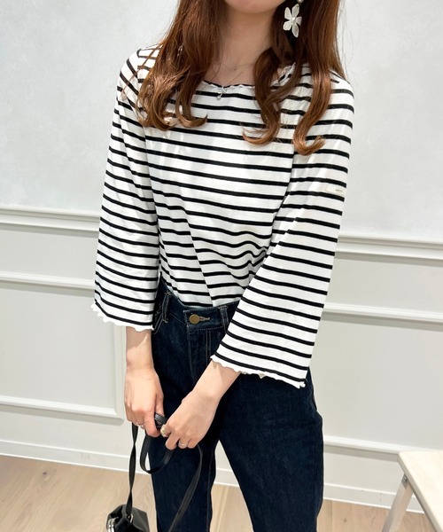 apres jour(アプレジュール)の「タグ付きボーダーT【ZOZOTOWN限定アイテム】(Tシャツ/カットソー・レディース・アイボリー/ライトピンク/ネイビー・X-LARGE/フリー)」の2枚目の写真