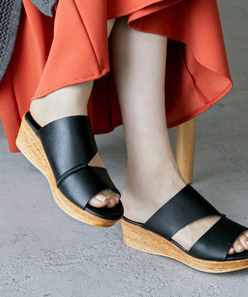 Fashion Letter(ファッションレター)の「アシメデザイン日本製コンフォートサンダル(サンダル・レディース・ブラック/キャメル/ダークベージュ・LL/S/M/L)」の1枚目の写真