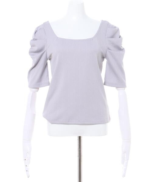INGNI(イング)の「BACKリボンスクエアネックリブトップス(Tシャツ/カットソー・レディース・ブラック/オフホワイト/グレー系その他・M)」の8枚目の写真