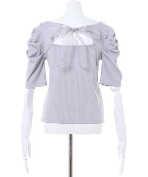 INGNI(イング)の「BACKリボンスクエアネックリブトップス(Tシャツ/カットソー・レディース・ブラック/オフホワイト/グレー系その他・M)」の6枚目の写真