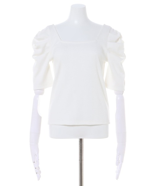 INGNI(イング)の「BACKリボンスクエアネックリブトップス(Tシャツ/カットソー・レディース・ブラック/オフホワイト/グレー系その他・M)」の9枚目の写真
