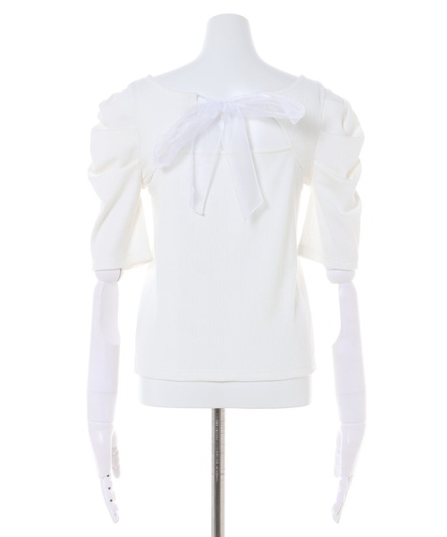 INGNI(イング)の「BACKリボンスクエアネックリブトップス(Tシャツ/カットソー・レディース・ブラック/オフホワイト/グレー系その他・M)」の11枚目の写真