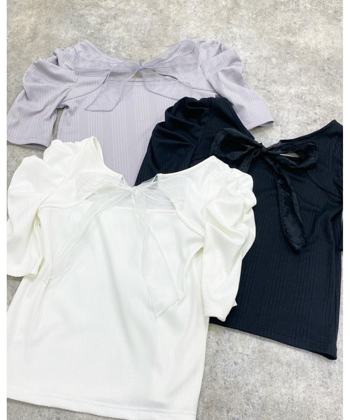 INGNI(イング)の「BACKリボンスクエアネックリブトップス(Tシャツ/カットソー・レディース・ブラック/オフホワイト/グレー系その他・M)」の15枚目の写真