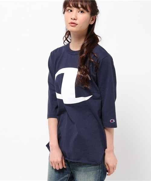 Champion（チャンピオン）の「CHAMPION / ベースボール ロゴT（Tシャツ/カットソー・レディース・ホワイト/ネイビー・ONE SIZE）」の2枚目の写真