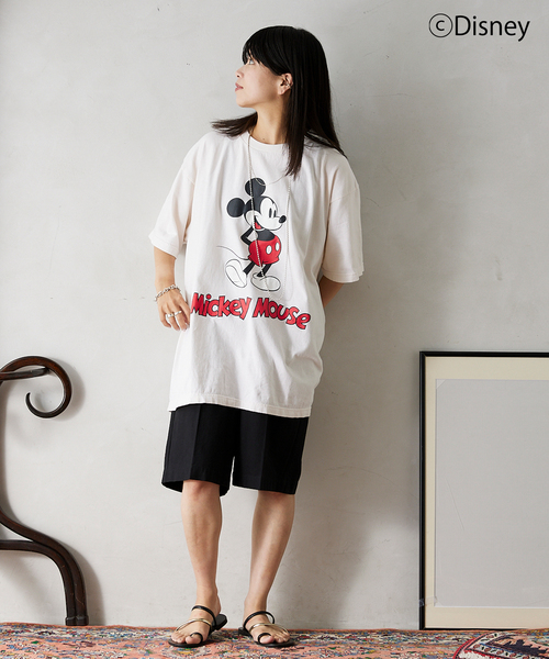 ジャーナルスタンダード　レリューム　ミッキー　Tシャツ GOOD ROCK SPEED】＜MICKEY MOUSE＞フロッキープリントTシャツ