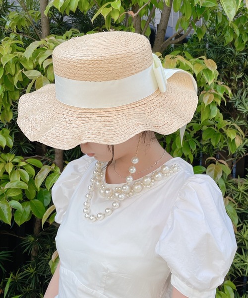 lilLilly（リルリリー）の「ストローリボンパールハット（ハット・レディース・ホワイト/ブラック・FREE）」の11枚目の写真