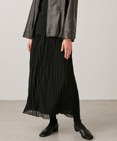 BEARDSLEY（ビアズリー）の「ランダムプリーツ天竺スカート：すぐにお届け!（スカート・レディース・アイボリー/ブラック・FREE）」の2枚目の写真