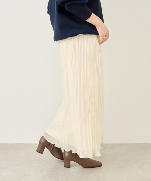 BEARDSLEY（ビアズリー）の「ランダムプリーツ天竺スカート：すぐにお届け!（スカート・レディース・アイボリー/ブラック・FREE）」の6枚目の写真