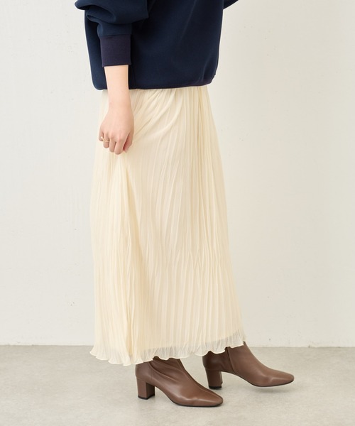 BEARDSLEY（ビアズリー）の「ランダムプリーツ天竺スカート：すぐにお届け!（スカート・レディース・アイボリー/ブラック・FREE）」の8枚目の写真