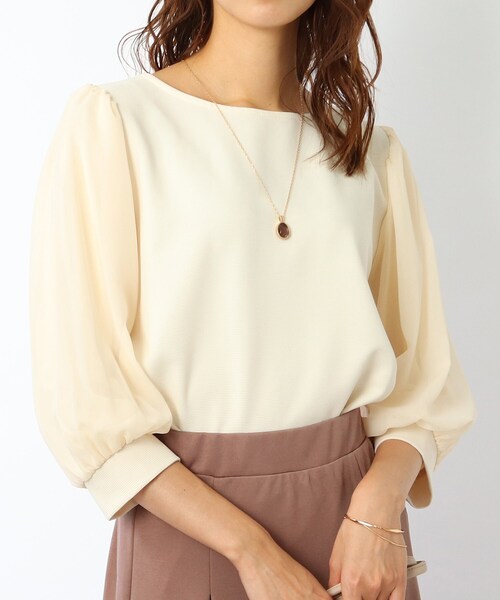 DRESKIP(ドレスキップ)の「◆異素材袖シアーリップルプルオーバー(Tシャツ/カットソー・レディース・オフホワイト/パープル系/ライトベージュ/ブラック・02/03/04)」の2枚目の写真