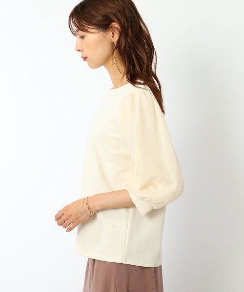 DRESKIP(ドレスキップ)の「◆異素材袖シアーリップルプルオーバー(Tシャツ/カットソー・レディース・オフホワイト/パープル系/ライトベージュ/ブラック・02/03/04)」の6枚目の写真