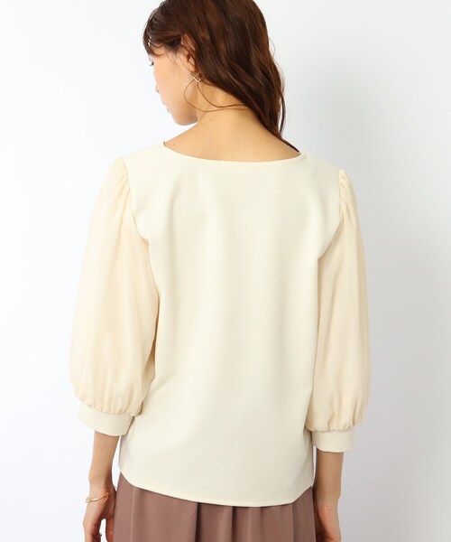 DRESKIP(ドレスキップ)の「◆異素材袖シアーリップルプルオーバー(Tシャツ/カットソー・レディース・オフホワイト/パープル系/ライトベージュ/ブラック・02/03/04)」の7枚目の写真