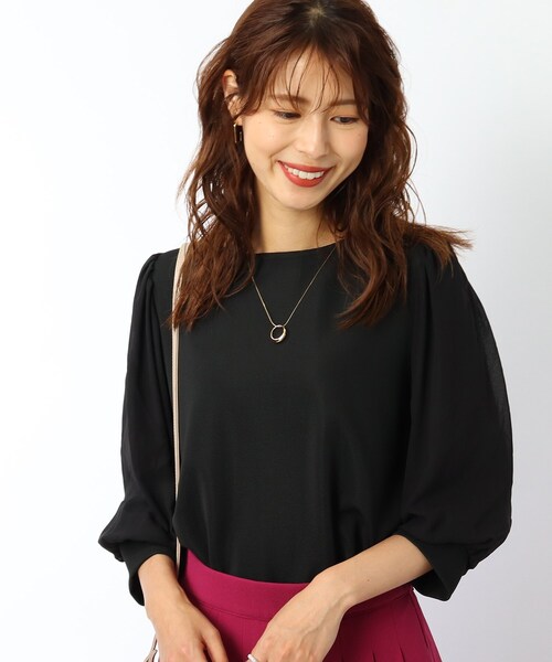 DRESKIP(ドレスキップ)の「◆異素材袖シアーリップルプルオーバー(Tシャツ/カットソー・レディース・オフホワイト/パープル系/ライトベージュ/ブラック・02/03/04)」の12枚目の写真