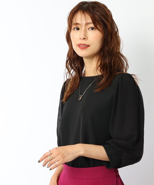 DRESKIP(ドレスキップ)の「◆異素材袖シアーリップルプルオーバー(Tシャツ/カットソー・レディース・オフホワイト/パープル系/ライトベージュ/ブラック・02/03/04)」の13枚目の写真