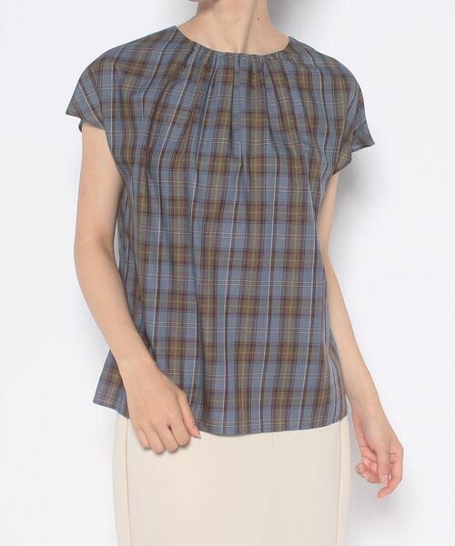 en recre（アンレクレ）の「【Nouque】チェック柄プルオーバーブラウス（シャツ/ブラウス・レディース・ロイヤルブルー/モカ・2）」の2枚目の写真