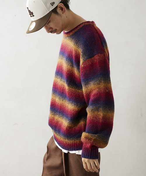 JOURNAL STANDARD relume（ジャーナルスタンダード　レリューム）の「CALIFORNIA メランジミックスクルーネックニット（ニット/セーター・メンズ・ダークグリーン/ネイビー/ピンク/ボルドー・MEDIUM/LARGE）」の4枚目の写真