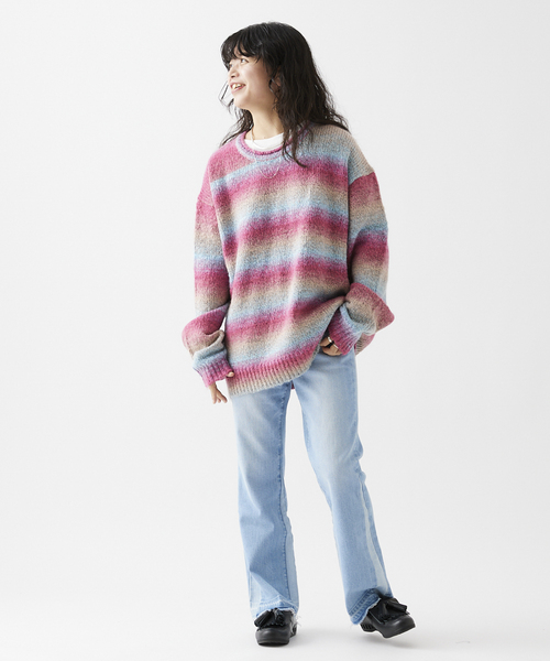 JOURNAL STANDARD relume（ジャーナルスタンダード　レリューム）の「CALIFORNIA メランジミックスクルーネックニット（ニット/セーター・メンズ・ダークグリーン/ネイビー/ピンク/ボルドー・MEDIUM/LARGE）」の5枚目の写真