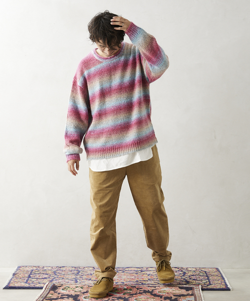 JOURNAL STANDARD relume（ジャーナルスタンダード　レリューム）の「CALIFORNIA メランジミックスクルーネックニット（ニット/セーター・メンズ・ダークグリーン/ネイビー/ピンク/ボルドー・MEDIUM/LARGE）」の9枚目の写真