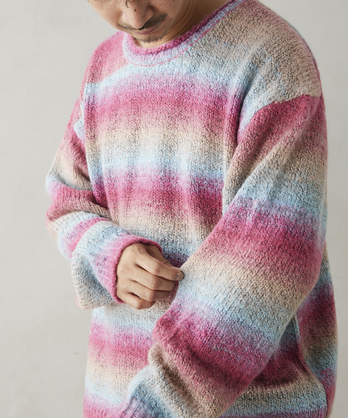 JOURNAL STANDARD relume（ジャーナルスタンダード　レリューム）の「CALIFORNIA メランジミックスクルーネックニット（ニット/セーター・メンズ・ダークグリーン/ネイビー/ピンク/ボルドー・MEDIUM/LARGE）」の14枚目の写真