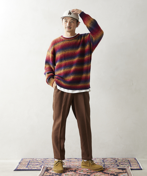 JOURNAL STANDARD relume（ジャーナルスタンダード　レリューム）の「CALIFORNIA メランジミックスクルーネックニット（ニット/セーター・メンズ・ダークグリーン/ネイビー/ピンク/ボルドー・MEDIUM/LARGE）」の17枚目の写真