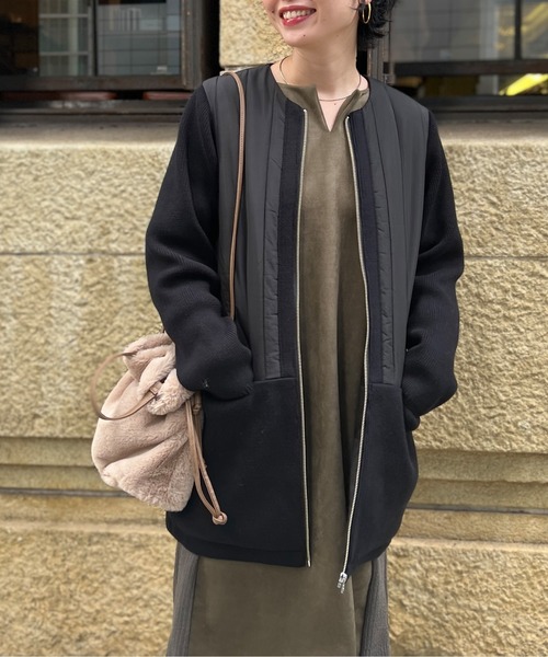 Chez toi（シェトワ）の「ウォッシャブル中綿×ニット切替コート（その他アウター・レディース・ブラック/オリーブ/アイボリー・FREE）」の3枚目の写真