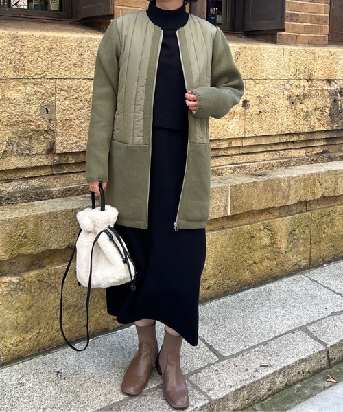 Chez toi（シェトワ）の「ウォッシャブル中綿×ニット切替コート（その他アウター・レディース・ブラック/オリーブ/アイボリー・FREE）」の18枚目の写真