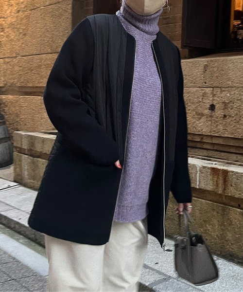 Chez toi（シェトワ）の「ウォッシャブル中綿×ニット切替コート（その他アウター・レディース・ブラック/オリーブ/アイボリー・FREE）」の12枚目の写真